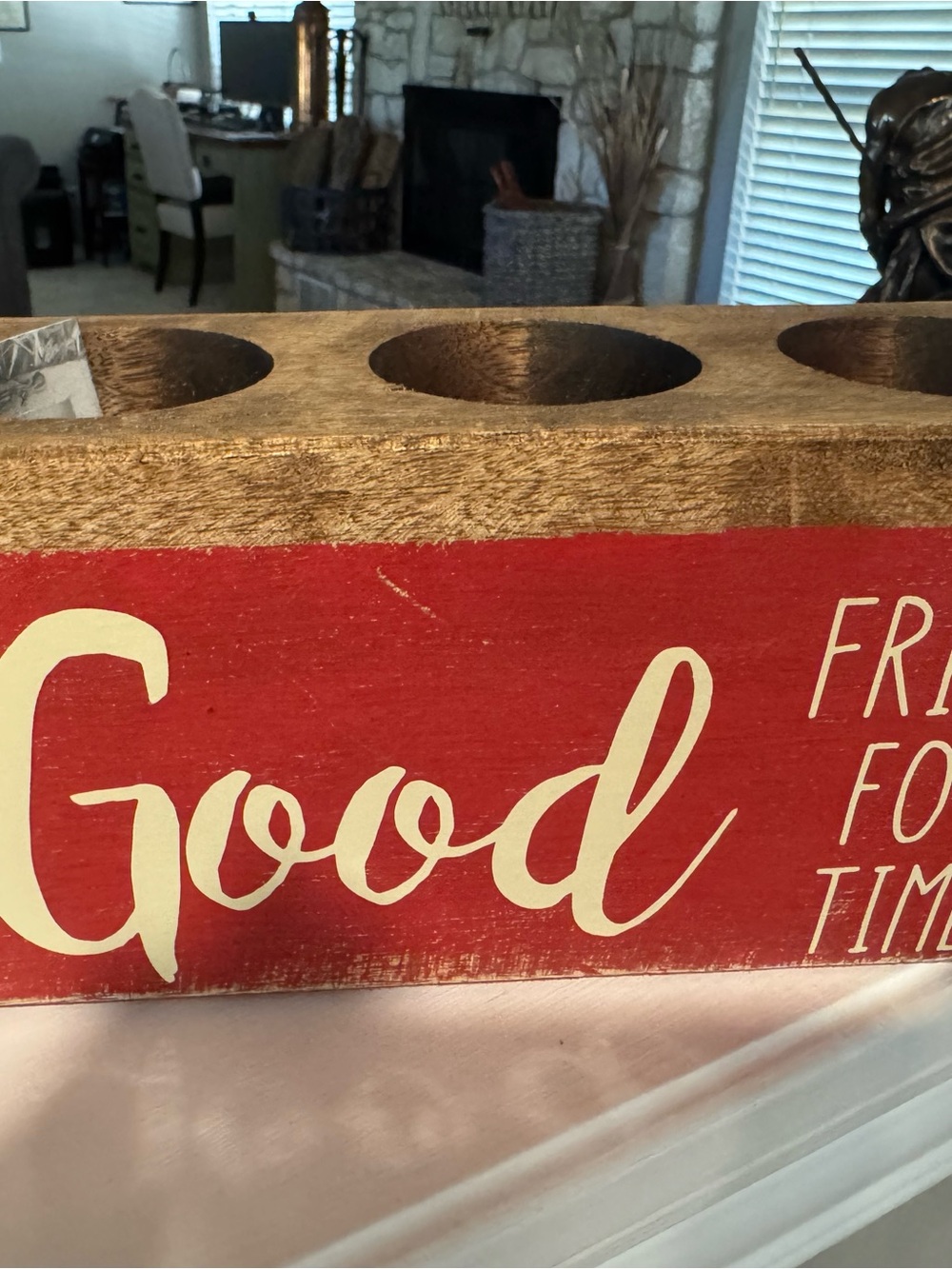 Wooden 'Good' Candle Holder - Red and Natural
